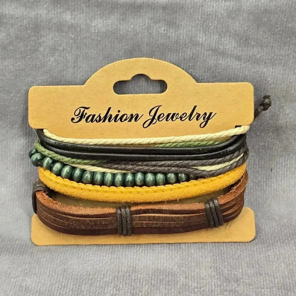 Faux Leather Adjustable‎ Bead String Four Leather Fashion Jewelry Bracelets